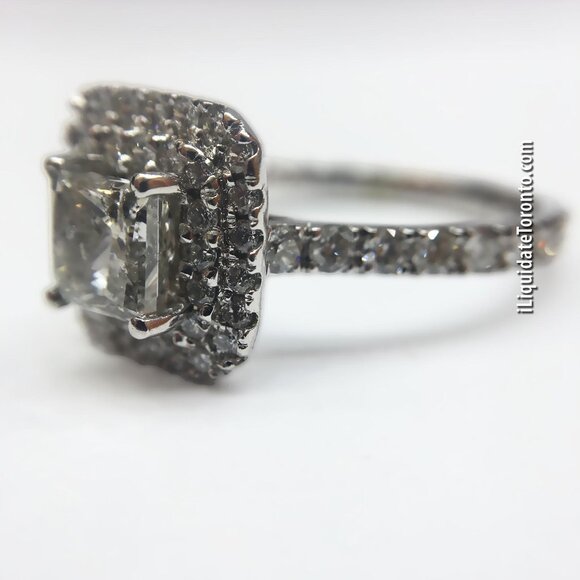 BRAND NEW Stunning 18K White Gold Halo Diamond Engagement Ring. Princess Cut. - Picture 3 of 13